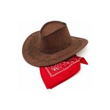 Genel Çuk Kovboy Şapka Kahverengi & Kırmızı Bandana Fular Seti, Standart, P243993S7772, Kahverengi & Kırmızı, Üniseks