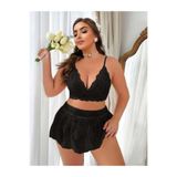 Genel Dantel İşlemeli Fantezi Sütyen Takımı, 3XL, P493391S3910, Siyah, kadın