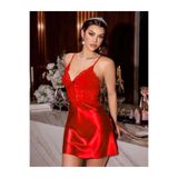 Genel Dantel İşlemeli Saten Mini Gecelik, XL, P492838S8439, Kırmızı, kadın