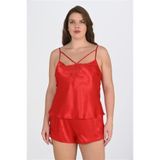 Genel Dantel İşlemeli Saten Şortlu Gecelik, 2XL, P492370S3577, KIRMIZI, kadın