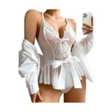 Genel Dantel İşlemeli Tül Babydoll, L/XL, P492756S859, Beyaz, kadın