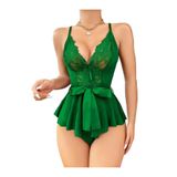 Genel Dantel İşlemeli Tül Babydoll, L/XL, P492757S1528, Yeşil, kadın