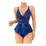 Genel Dantel İşlemeli Tül Babydoll, S/M, P492758S2459, Mavi, kadın