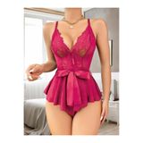 Genel Dantel İşlemeli Tül Babydoll, S/M, P492759S2351, Fuşya, kadın