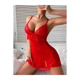Genel Dantel İşlemeli Tül Gecelik, XL, P492840S1506, Kırmızı, kadın