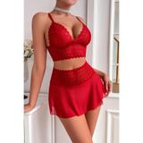 Genel Dantel Tül Gecelik Takımı, S/M, P465327S2506, Kırmızı, Kadın
