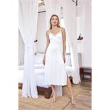 Genel Dantelli Dekolteli Yırtmaçlı Gecelik, XL, P493224S6743, BEYAZ, kadın