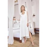 Genel Dantelli Tüllü Dekolteli Saten Sabahlık, XL, P493215S2280, BEYAZ, kadın