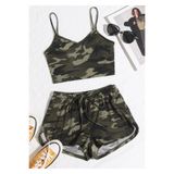 Genel Desenli Askılı Crop Top Şortlu Gecelik Takım, S/M, BTLIM-02133, Kamuflaj, Kadın