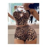 Genel Desenli Dantel İşlemeli Pijama Takımı, XL, P493476S3102, Leopar, kadın