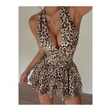 Genel Desenli Fırfırlı Mini Club Elbisesi, M, P493372S3276, Leopar