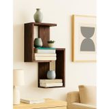 Genel Geometrik Duvar Rafı, Asimetrik Tasarım, Masif Koyu Ceviz Ahşap, 3 Bölmeli, Modern Minimalist Stil, 40x80 cm