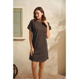 Genel Günlük Kısa Kol Pamuk Pijama Takımı, S, P492331S3629, Kahve, kadın