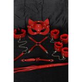 Genel İçi Tüylü Maske Kol Bacak Ağız Topu Kırbaç Tasma Harness Set, Tek Ebat, P492267S3166, Kırmızı, Kadın