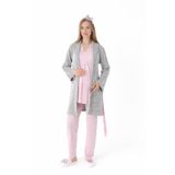 Genel Kadın Hamile/Lohusa Pijama Takımı, Jakarlı Çizgili, Sabahlık, Düğmeli, Emzirmeli, Uzun Kollu, 3'lü Set-Pregnant Clothing- 3442 (M)