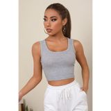 Genel Kare Yaka Crop Top Bluz, S/M, P465489S7517, Gri, Kadın