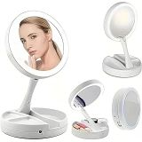 Genel LED Işıklı Makyaj Aynası, 10x Büyüteç, Katlanabilir Tasarım, USB Şarjlı, 15.5cm Çap, Beyaz