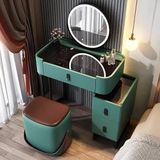 Genel makyaj masası, katlanır ayna ve tekerlekli tabure, entegre LED ışıklar, 360° döner tuvalet masası, LED ışıklar, temperli cam, saklama seti, yeşil, 60 cm / 23,6 inç
