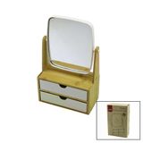 Genel Markalar 2 ÇEKMECELİ BAMBU AHŞAP STANDLI=9X9.9X17.8X21.5CM MAKYAJ AYNASI=15X18CM TAKILIK 1+1 ORGANİZER (4745)