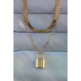 Genel Markalar 316L Çelik Gold Renk Çift Zincir Kilit Model Kolye TJ-BKO8941