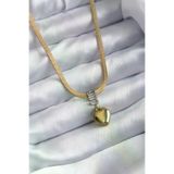 Genel Markalar 316L Çelik Gold Renk İtalyan Zincir Model Kalp Figür Nazar Boncuk Detay Kadın Kolye - TJ-BKO7925