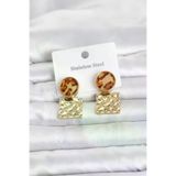 Genel Markalar 316L Çelik Gold Renk Leopar Desenli Plaka Model Kadın Küpe TJ-BKP11832