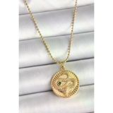 Genel Markalar 316L Çelik Gold Renk Topçuk Zincir Yılan İşlemeli Zirkon Taş Detaylı Madalyon Model Kadın Kolye TJ-BKO9844