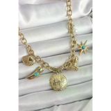 Genel Markalar 316L Çelik Gold Renk Zincir Sallantılı Çoklu Figür Model Kadın Kolye TJ-BKO9849