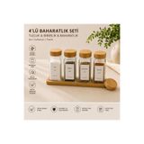 Genel Markalar 4’lü Cam Baharatlık Seti 120 ml – Bambu Kapaklı Tuzluk, Biberlik ve Baharatlık Standlı