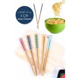 Genel Markalar 5 Çift Desenli Yıkanabilir Kore Çin Bambu Chopsticks Yemek Çubuğu | Desenli Bambu Chopstick