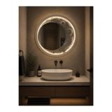 Genel Markalar 80 cm LED Ay Aynası Prizli Gün Işığı | Gerçek Aynalı MDF Duvar Aynası | Salon Banyo Antre Dekoru