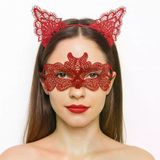 Genel Markalar Ateş Kırmızısı Dantel Taç ve Maske Seti 10 No - Maskeli Balo & Özel Gün Seti