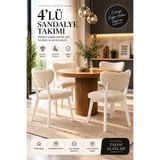 Genel Markalar Aura Krem Baby Face Kumaş Beyaz Metal Ayaklı Salon Mutfak Yemek Masası Sandalyesi 4 Adet