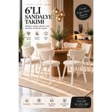 Genel Markalar Aura Krem Baby Face Kumaş Beyaz Metal Ayaklı Salon Mutfak Yemek Masası Sandalyesi 6 Adet