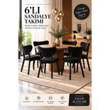 Genel Markalar Aura Siyah Baby Face Kumaş Siyah Metal Ayaklı Salon Mutfak Yemek Masası Sandalyesi 6 Adet