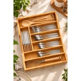 Genel Markalar Ayarlanabilir Bambu Kaşıklık Çekmece Düzenleyici | 5-7 Bölmeli Organizer | Mutfak, Takı ve Makyaj Düzenleyici | 30-43 x 35 cm