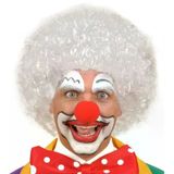 Genel Markalar Beyaz Renk Kıvırcık Afro Bonus Peruk Saç ve Kırmızı Sünger Burun Seti (4745)
