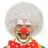 Genel Markalar Beyaz Renk Kıvırcık Afro Bonus Peruk Saç ve Kırmızı Sünger Burun Seti