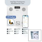 Genel Markalar BEYAZ YAĞ ÖLÇER AKILLI BLUETOOTH CAM BASKÜL PİLLİ 180KG/50GR 26X26CM 8-KİŞİ HAFIZA LCD EKRAN ℃ GÖSTERGE SBS-4472 (4745)