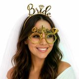 Genel Markalar Bride Yazılı Gold Taç ve Parti Gözlüğü Seti