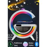 Genel Markalar Bt-3402 Masaüstü Led Gece Lambası Dijital Saat Bluetooth Hoparlör Kablosuz Şarj Standı Disko Topu