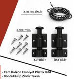 Genel Markalar Cam Balkon Kilidi | Emniyet Plastik Kilit | Boncuklu Ip Zincir Takım Seti | (SİYAH)