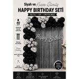 Genel Markalar Doğum Günü Siyah ve Krom Gümüş Konsepti Balon Süsleme Parti Seti Happy Birthday