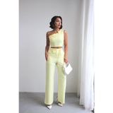 Genel Markalar Eloria Glow Çiçek Detaylı Tek Omuz Crop Bluz & Yüksek Bel Bol Paça Pantolon Takım
