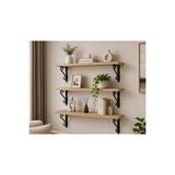 Genel Markalar Erdem Mobilya Premium 3'lü Dekoratif Duvar Rafı 100x20 cm Açık Meşe Siyah Metal Ayaklı