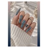 Genel Markalar Esaura Butik GOTHIC NAILS Protez Görünümlü Dumanlı Koyu Yeşil Mermer Desenli Metal aksesuar ve Taş detaylı XL Uzun Takma Tırnak 12'Li Set - Dar Tırnaklar İçin Metal Aksesuarlı 12'li Kit