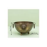 Genel Markalar Eskitme Metal Vazo Aslan Desenli Dekoratif Kase 9 cm x 15 cm