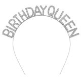 Genel Markalar Gümüş Renk Kristal Taşlı Parlak Birthday Queen Yazılı Kraliçe Taç 16x17 cm