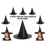Genel Markalar Halloween Siyah Renk Parlak Dralon Cadı Şapkası Yetişkin ve Çocuk Uyumlu 6 Adet