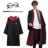 Genel Markalar Harry Potter Gryffindor Kapişonlu Çocuk Kostüm + Asa + Gözlük Seti 5-6 Yaş